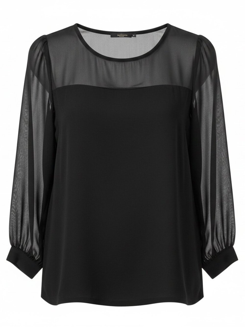 Black Tahari Sheer Panel Top - Size M